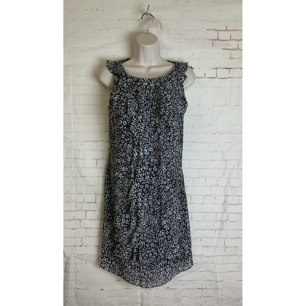 Adrianna Papell Womens Black Floral Sleeveless Ruffle Front Dress Size 6
